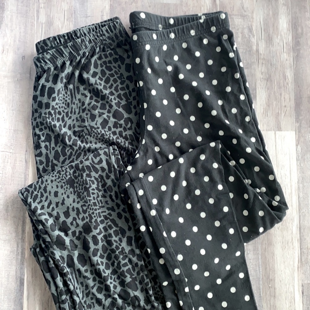 Large Black Print Legging Lot Cheetah Dot Esprit